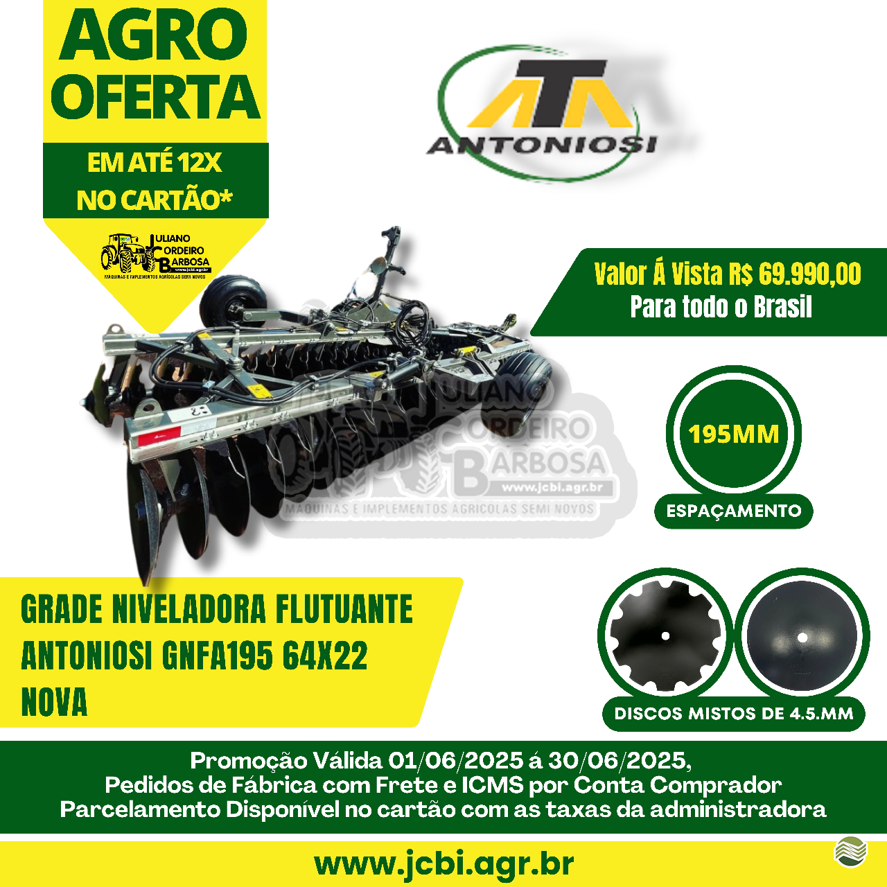 IMPLEMENTOS AGRICOLAS GRADE NIVELADORA NIVELADORA 64 DISCOS JCBi Máquinas e Implementos Agrícolas MARACAJU MATO GROSSO DO SUL MS
